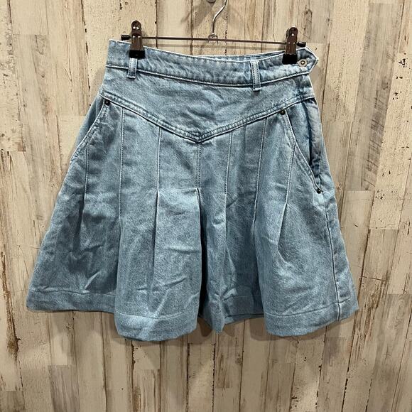 Free People Scout Denim Skirt Boho Aline Western Pleated Womens 0 100% Cotton - Picture 2 of 8